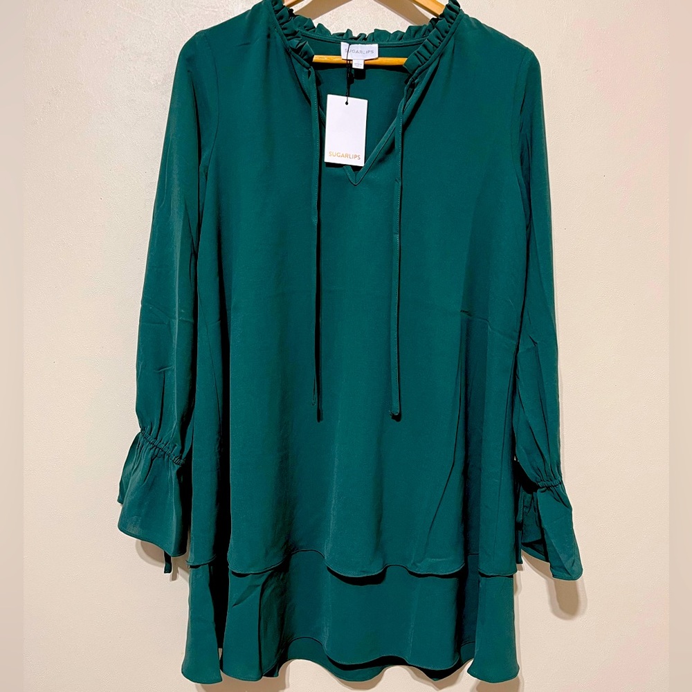 SUGARLIPS Women’s Shirt/ Short Dress Size Small Forest Green NWT